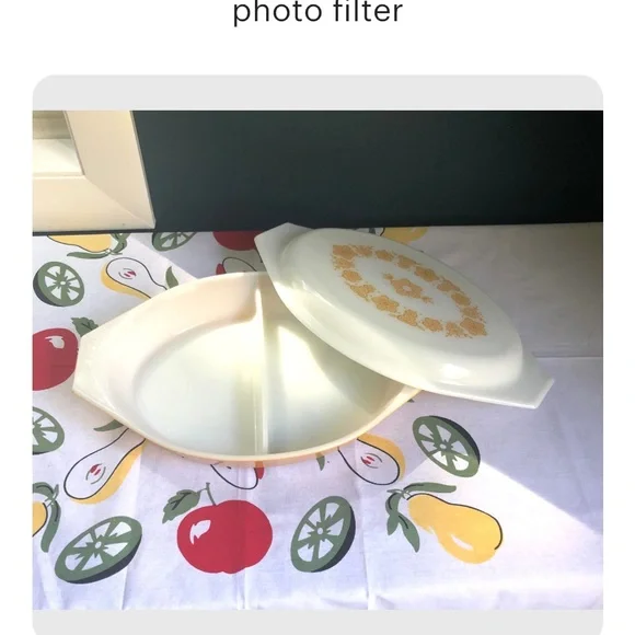 Vintage Pyrex Butterfly Gold Divided Casserole Baking Dish 1 Quart with Lid 063 - Picture 4 of 5